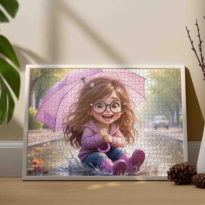 Tucocoo Adorable Cartoon Girl Puzzles for Adults 1000 Piece, Umbrella Little Girl Art Jigsaw, Rainy Day Scene Puzzle, Fun and Challenging Puzzle Gift for Adults and Teens, Family Games Home Decor