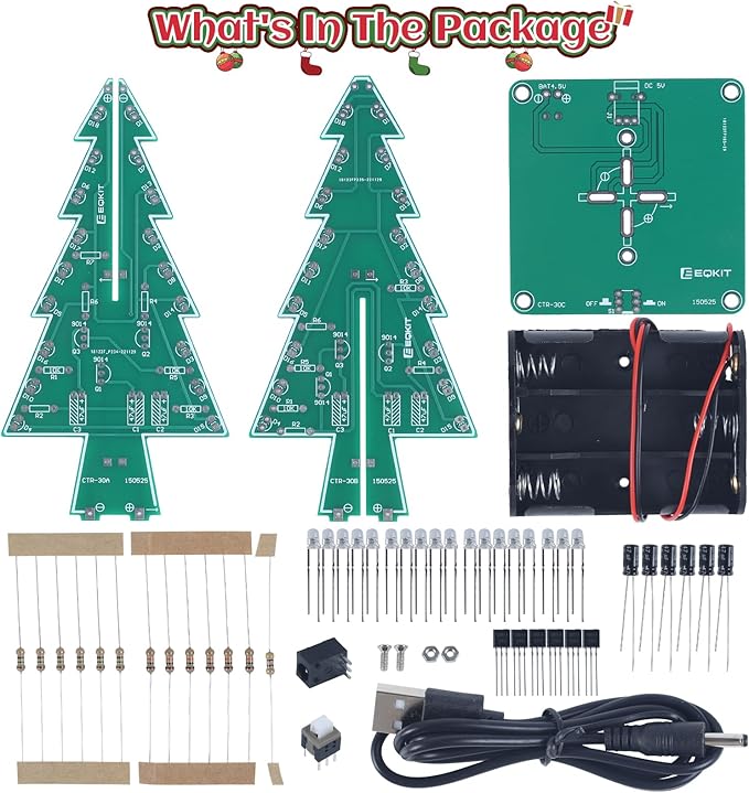 Christmas Tree Soldering Project, Icstation 3D Xmas Tree Soldering Kit with LED Flashing Lights Soldering Practice 7 Colors DIY Electronic Assemble Kit for Learning Teaching STEM Educational