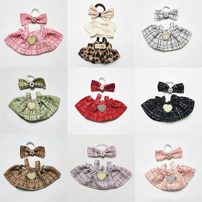 17cm Doll Clothes - Luxury Chic Style Pink Dress Set for 5.91-6.7“ (15-17cm) Dolls, Cute Premium Fashion Doll Outfit with Accessories - Pink Plaid Tweed Dress +Plaid Bow