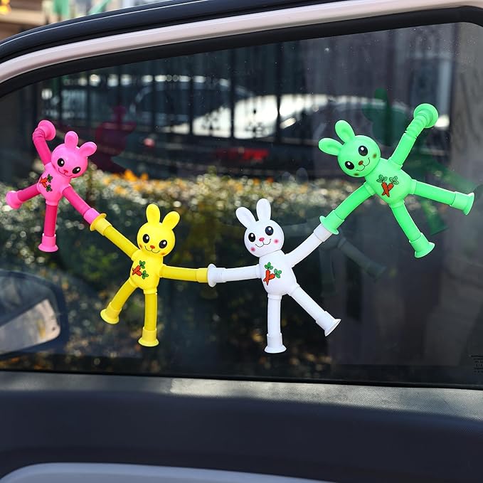 Limpskys 4Pack Telescopic Suction Cup Bunny Toy，Easter Bunny, Easter Egg fillers，Easter Basket Stuffers，Suction Cup Toys，Suction Toys