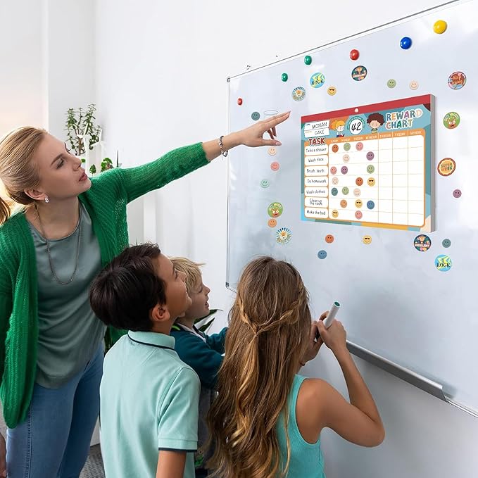 Boho 32 Chore Charts Behavior Reward Chart System,Sticker Chore Chart Pad for Kids with 2328 Stickers, 12.2" x 9.8" Magnetic Reward Chart to Develop Responsibility & Good Habits.