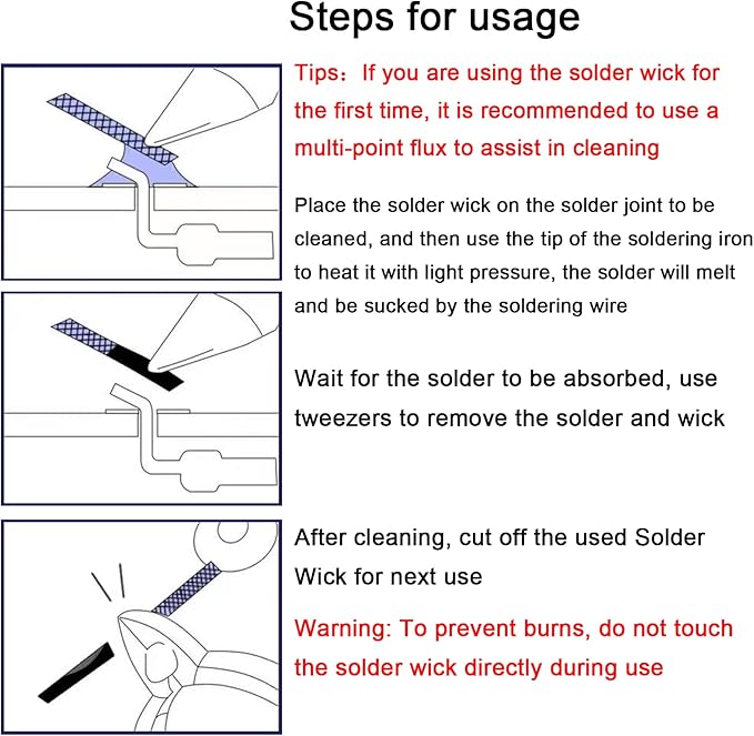 Solder Wicks braid，Solder Sucker，10ft Length 5 Pieces No-Clean Desoldering Braided Wicks. Solder Removal Tool，Desoldering Wick Used to Remove the Solder and Disassemble Electrical Components