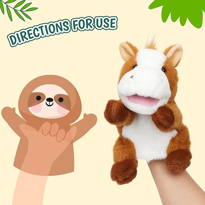 Easfan Horse Hand Puppet with Movable Mouth Interactive Storytelling Cute Soft Plush Toy Creativity and Imagination Easter Christmas Birthday Gifts for Toddlers Kids,10’’