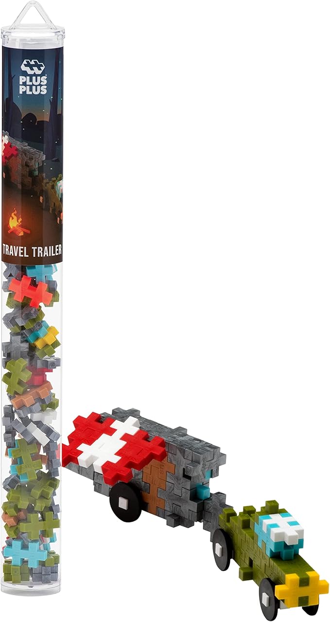 Plus Plus Vehicle Building Block Kit, 3D Puzzle Stem Toy for Kids, 70 Interlocking Pieces - Trailer Mini Maker Tube