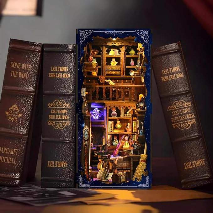 Book Nook Kit - DIY Miniature Dolls House Kit with Furniture and LED Light, 3D Puzzle Wooden Art Bookends, Model Kits for for Adults and Teens (Magic Potion Shop)