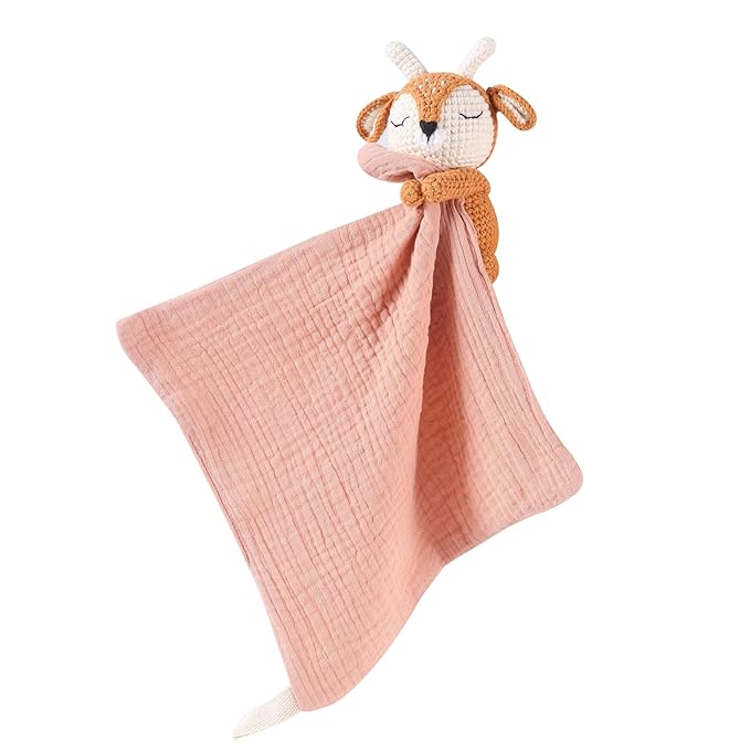 Baby Animal Plush Toys with Rattle, Baby Hand Knitted Animal Security Blankets, Soothing Toys, Gifts for Boys and Girls 12 inch