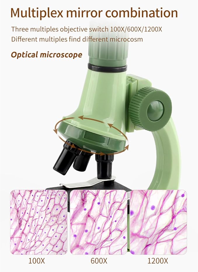 XD508 Microscope for Kids - 100X 600X 1200X Beginner Microscopes kit with LED Light, Science Educational Gift and Toy for Boy&Girl Birthday Halloween Christmas（Pink）
