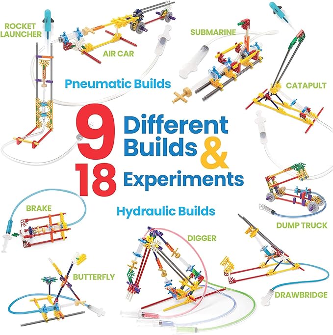 hand2mind Moving Creations with K'NEX, Book and Building Kit for Kids Ages 8-12, 9 Models & 18 Science Experiments, Explore The Science of Air and Water, Homeschool Science Kits