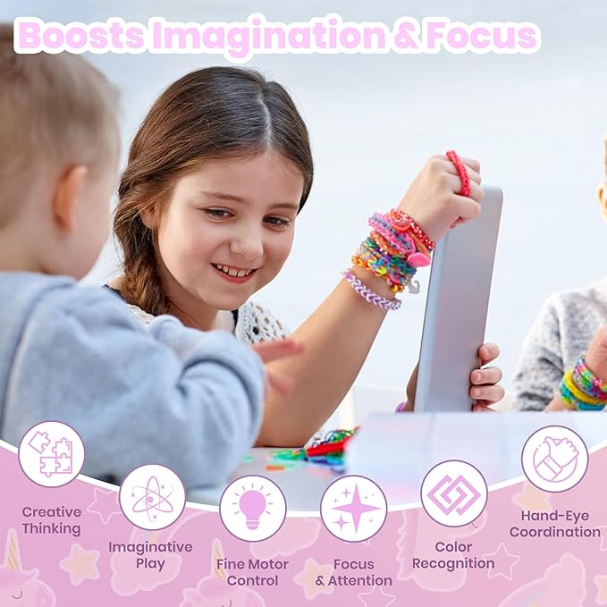 FUTESI Bracelet Making Kit for Girls Ages 8-12, Weaving Rainbow Bands kit,DIY Toys for Friendship Birthday Gifts for Kids 6 7 9 10 11 13 Year Old, 1200+ Elastic Cloth Rubber Band Fabric Loops