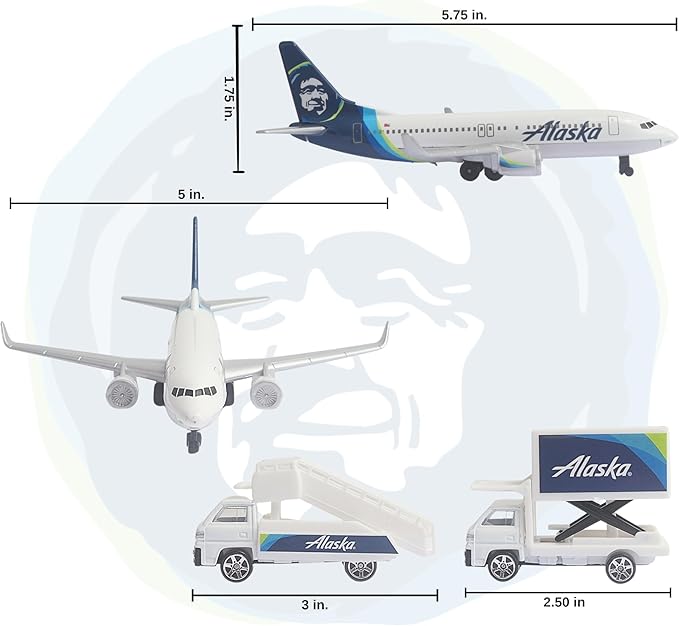 Daron Alaska Airlines Airport Playset with Die-Cast Metal Model Airplane with Plastic Parts, Cars and Transportation Toys for Kids Ages 3+