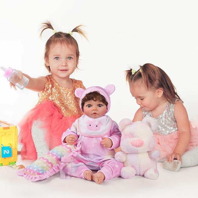 BABESIDE 8 Pcs Reborn Baby Doll Clothes with Bassinet for 17-22 Inch Babydolls, Reborn Baby Doll Accessories fit Newborn Dolls Girls, Colorful Baby Dolls Clothes