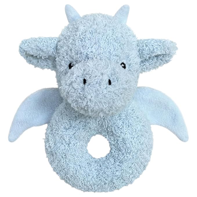 Baby Dragon Soft Rattle Toy, Plush Dinosaur Infant Shaker Rattle Easy-Grasp Stuffed Animal Toy, Gifts for Newborns Babies Toddlers Boys Girls, Blue, 6 Inches