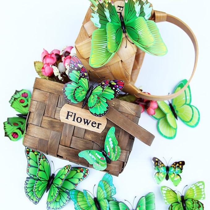 Mixed of 12PCS 3D Pink Butterfly Wall Stickers Decor Art Decorations¡­ (Green)