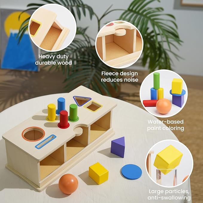 Montessori Toys Wooden Color & Shape Sorter Toys for Toddlers 1-3, Matching Box Sorting Blocks Manipulatives Preschool Learning Educational Toy for 1 2 3 4 Year Old Boy Girl Kid Gifts