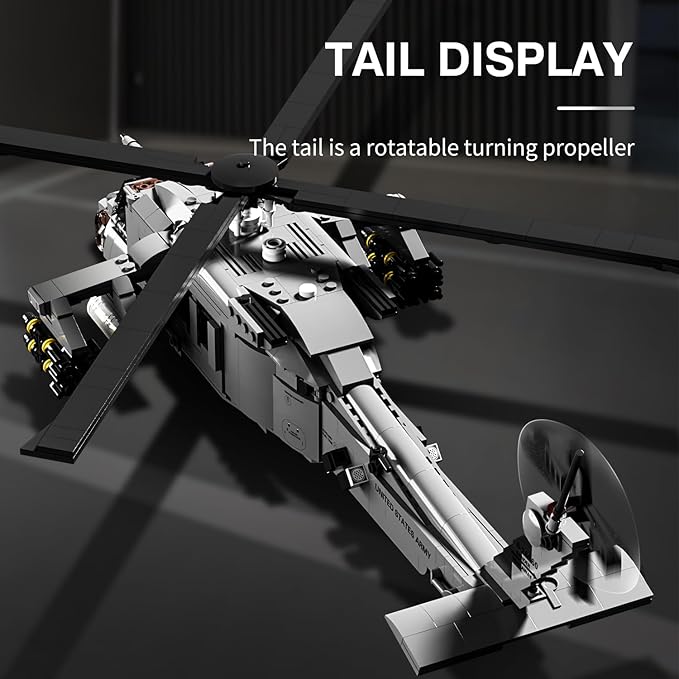 MISINI M7003 UH-60 Black Hawk Helicopter Building Blocks Set, 1159 Pieces Military Series Air Force Medium Utility Helicopter, 1:35 Adult Collection Toy Gift Model Aircraft