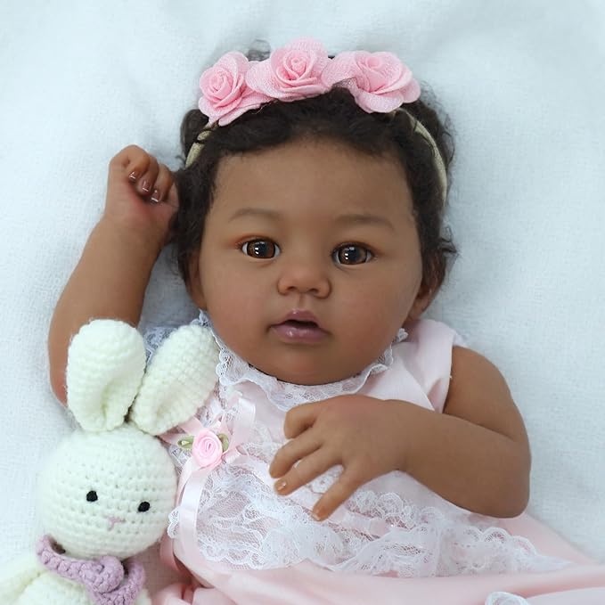 Reborn Baby Doll Black Girl – 18-Inch Realistic Lifelike African American Newborn Handmade Doll with Real Life Soft Weighted Body and Accessories – Gift for Kids Ages 3 and Up