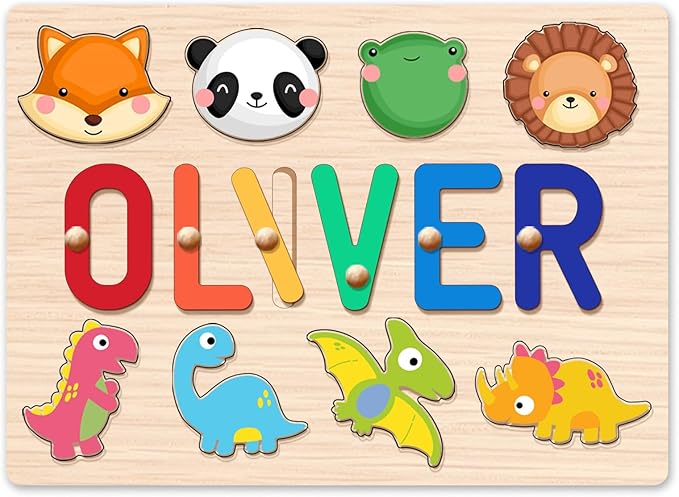 Personalized Name Puzzle for Kids, Wooden Puzzles for Toddlers 1-3, Custom Baby Toddler Toys for 1 Year Old, Personalized Christmas Birthday Gifts