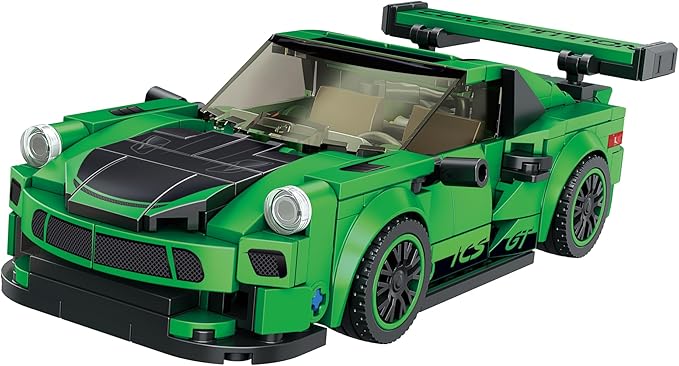 Block Builder Green Porsche 911 Racing Car Building Block Set, Newly Designed Racing Car Building Blocks for Kids and Adults