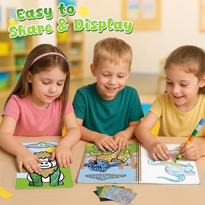 3 otters Foil Art Set, Animal Scratch Art for Kids Coloring Books Party Supplies for Girls Boys Goodie Bag Stuffers Birthday Gift DIY