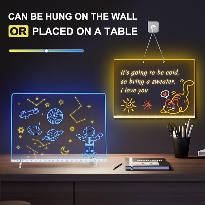 Led Drawing Board with 13 Lighting Effects, 13.7"X10" Doodle Glow LED Note Board, Gift Toy for Kids/Girls/Teens, Arts & Crafts for Girls and Boys with Fluorescent Pen 14 Colors