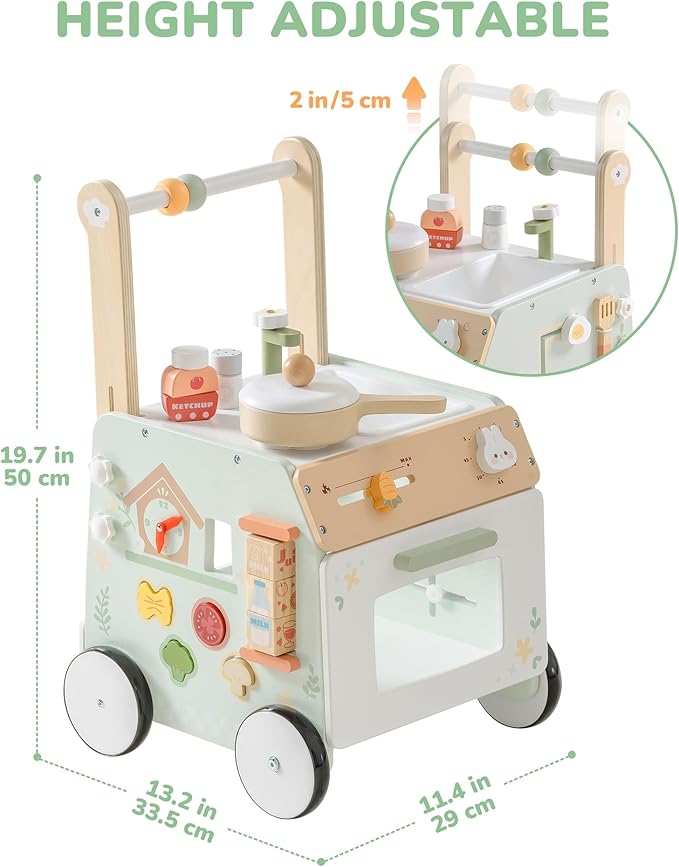 ROBUD Wooden Baby Push Walker, Learning Walking Toys, Adjustable Height Baby Walker with Decelerator, Montessori Toys for Baby 10 Months+, WRP24