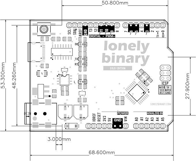 3-Pack Lonely Binary UNO R3 Development Board Gold Edition ATmega328P Type-C Microcontroller Compatible with Arduino IDE for DIY Projects and Prototyping (3 Pack - Black Gold Uno R3)