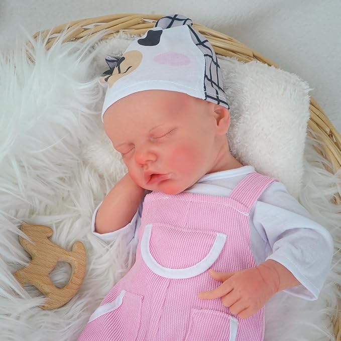 Reborn Baby Dolls Silicone Full Body 16.9in Weighted Real Life Closed-Eyes Girl Dolls Lifelike Newborn Baby Soft Body Flexible Limbs Not Vinyl