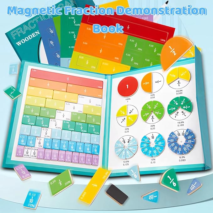 Magnetic Fraction Demonstration Book, Magnetic Fraction Tiles, Fractions Manipulatives, Score Disk Demonstrator Math Puzzle Learning Building Block Set(1Set)