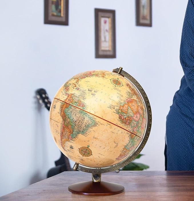 Replogle Illuminated World Globe with Stand, 12 Inch diameter light up globe with 3-D Raised Relief Texture. Perfect for Children And Kid's Classroom and home Decor, Made In USA. (Antique)
