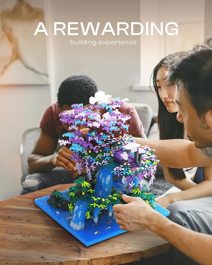 Kimiangel Cherry Blossom Bonsai Tree Set with Lights, Collectible of Japanese Sakura Tree House Model Building Kit, Birthday for Kids Age 14+&Adults Chineses Architecture