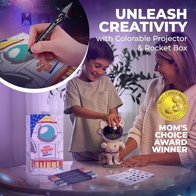 Color My Astronaut Galaxy Projector - DIY Spaceman Night Light with Acrylic Markers Kit - Paint Your Own Lamp - Arts and Craft for Kids Ages 4-8 - Unique Christmas Gift for 5-10 Year Old Boys