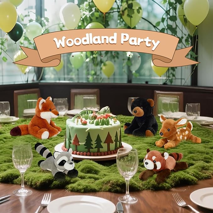 MaoGoLan 8 inch Woodland Stuffed Animals in Bulk for Kids - Bear Deer Fox Raccoon Red Panda Stuffed Plush Toys Set Baby Shower Party Favors Themed Party Decorations Christmas Easter Gifts