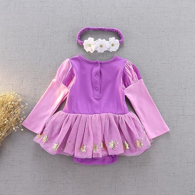 Dressy Daisy Princess Onesie Romper Fancy Dress Costume Halloween Birthday Bodysuit Outfit with Headband for Infant Baby Girl