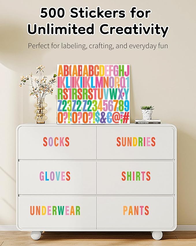 Uniclife 10 Sheets Letter Stickers, 500 Pcs Scrapbook Stickers, 2 Inch Vinyl Number Alphabet Sticker, Self-Adhesive Stick on Letters for Mailbox Bottles Crafts Posters Decor
