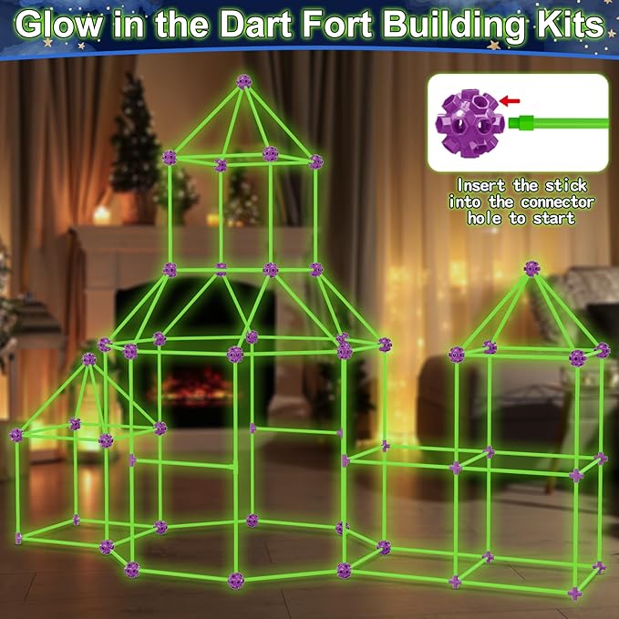 V-Opitos 180 Pack Glow in The Dart Fort Building Kits for Kids Age 4, 5, 6, 7, 8+ Years Old, STEM Building Toys for DIY Castles, Tunnels, Ideal Christmas, Birthday Gifts for Boys & Girls