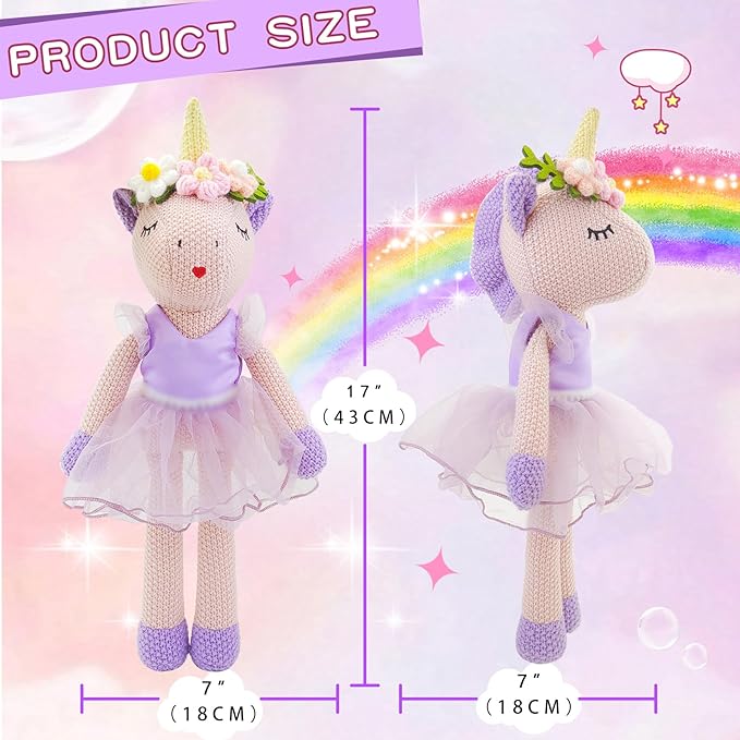 Unicorn Stuffed Animals Plush Ballerina Baby Doll, U nicorn Toys for Girl Age, Stuffed Animals for Girl Birthday Gifts U nicorn Decorations for Girls Toys(Pink)