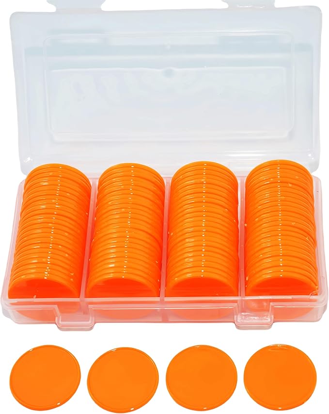 SmartDealsPro Set of 100 1 Inch Opaque Plastic Learning Counters Mini Poker Chips Game Tokens with Storage Box (Orange Red)