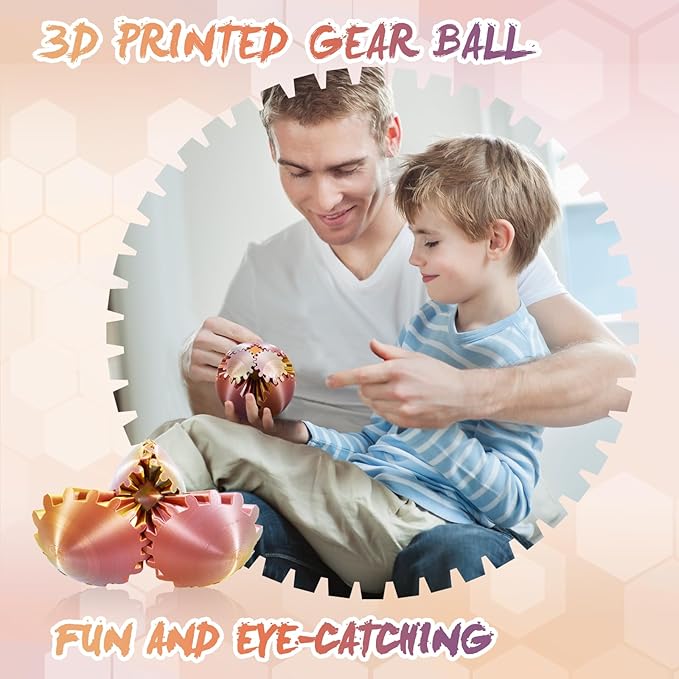 Gear Ball-3D Printed Gear Sphere,3D Printed Spin Ball Cube Fidget Toy,The Steampunk Whirling Wonder Fidget Ball Toy