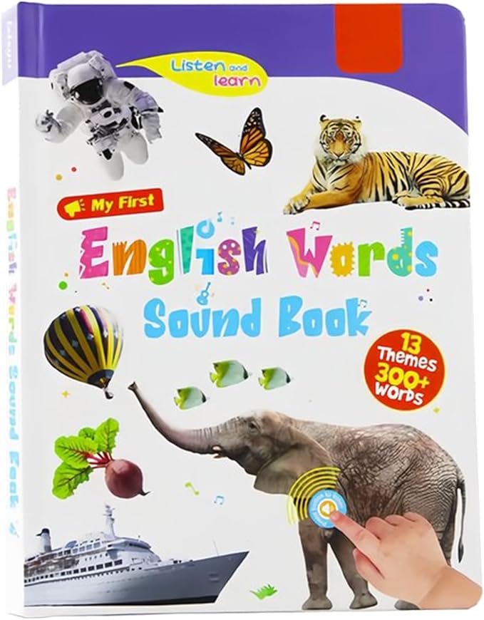 My First English Words Sound Book Toy, English Learning Talking Book for Kids 2 3 4 5 6 Years Old, Interactive Electronic Audio Toddler Books, 470+ Words, 21 Themes, Press to Learn Phonics (3-9y)
