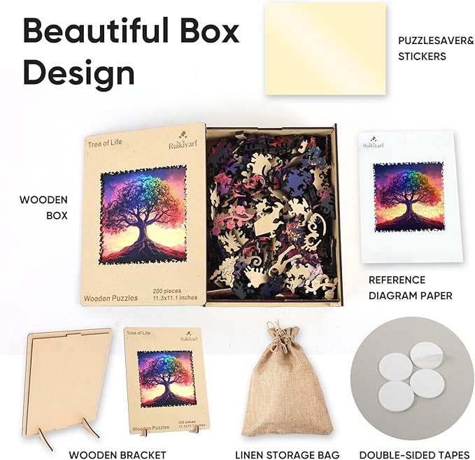Ruikiyart Wooden Puzzles for Adults, 5MM 500 Pieces Color-Tree of Life Wooden Jigsaw Puzzles, Plant Unique Shaped Puzzle Gifts for Adults and Kids on Thanksgiving, Family Puzzle Games(15.9"*15.7")