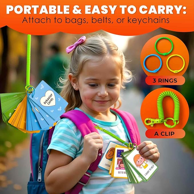 QUOKKA Autism Learning Materials - Communication Cards for Kids - 94 Visual Flashcards with 3 Rings & Clip