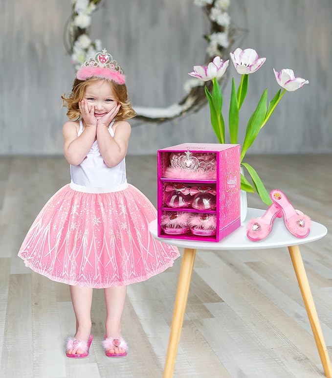 Jeowoqao Dress up Shoes Princess Dresses for Girls, Little Girls Princess Dress up Clothes Set 1pc TuTu Skirt with 3ps Skirt Veils, Play Toys for Girls Age 3 4 5 6 Years Birthday Gift
