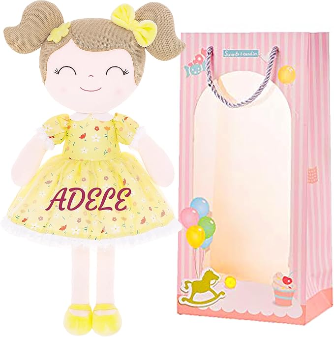 Gloveleya Personalized Doll with Your Name - Cute Floral Yellow Custom Soft Plush Doll for Girls Plush Doll Customized Gifts - Muñecas de Trapo Personalizadas para Niñas