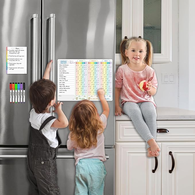 JJPRO Magnetic Chore Chart for Multiple Kids 3 Kids -14.5"x11" Family Chore Chart for Refrigerator, Behavior Chart for Fridge,Dry Erase Chore Chart for Teens