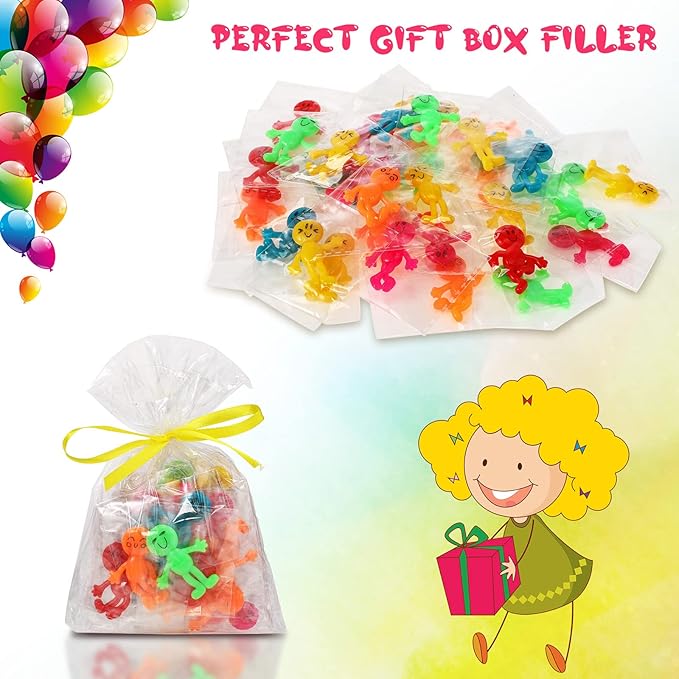 96 Pcs Stretchy Bendable Man, Treasure Box Toys for Classroom, Stretchable Smile Figures, Assorted Color Bendable Toys, Carnival Prizes Party Gift Bag Filler Birthday Party Gifts Stress Relief Toys