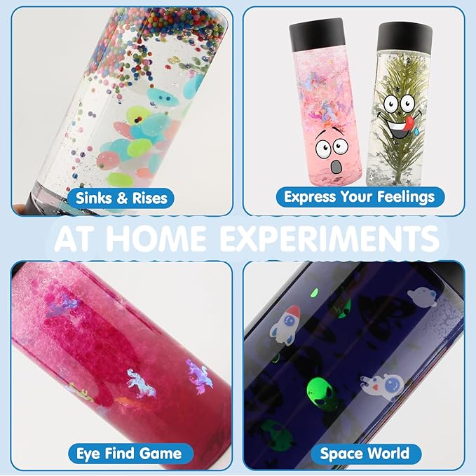 Sensory bottle Kits for Calm Calming Corner Items, Sensory Toys for Kids with Autism, Calm Down Toys with Unicorn, Space, Mermaid, 6 Big Empty Plastic Reusable Bottles Toddler Classroom Must Haves