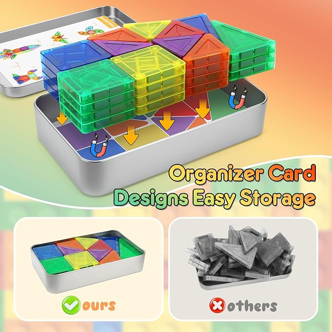 CS COSDDI 42PCS Magnetic Travel Toddler Set with Iron Storage Box, Mini Magnetic Blocks Kids Toys, Portable Magnetic Blocks Building Kids Toys for 3-5 Year Olds Boys Girls Birthday Gift