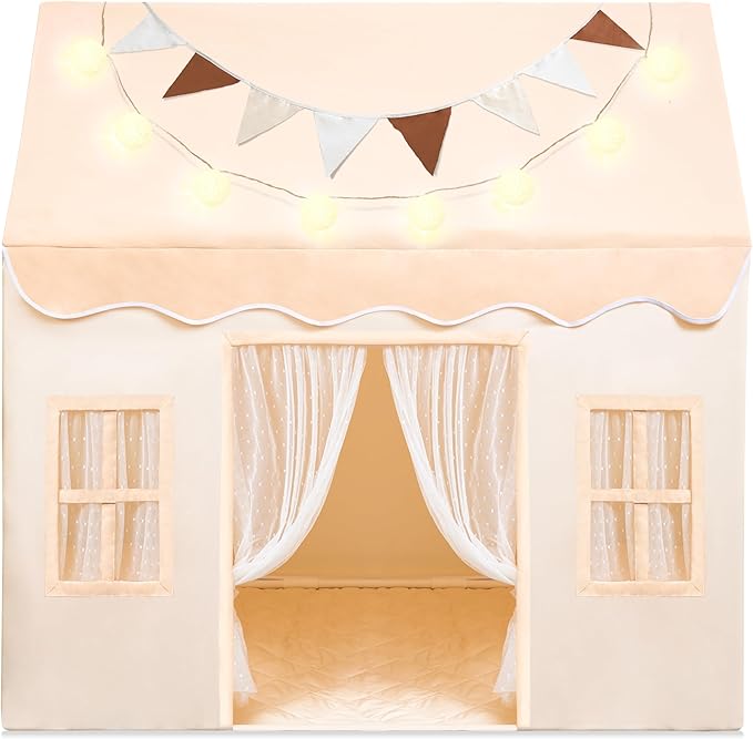 SYNCFUN Play Tent for Kids,Indoor & Outdoor Tent with Blanket,LED Lights & Flags for Toddler,Spacious 51*35*52 Inch,Playhouse for Kids,Ideal Private Space for Reading & Play for Boys & Girls Age 3-7