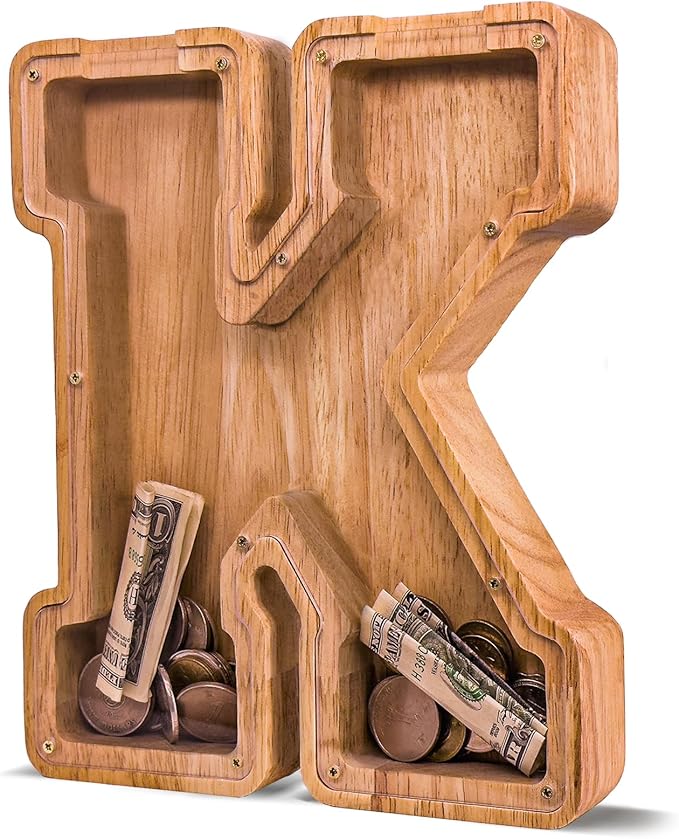 Wooden Letter Piggy Bank for Kids Larger Letter Piggy Bank for Boys and Girls Personalized Piggy Bank Initial Coin Bank Wood Kids Money Bank for Birthday and Festival