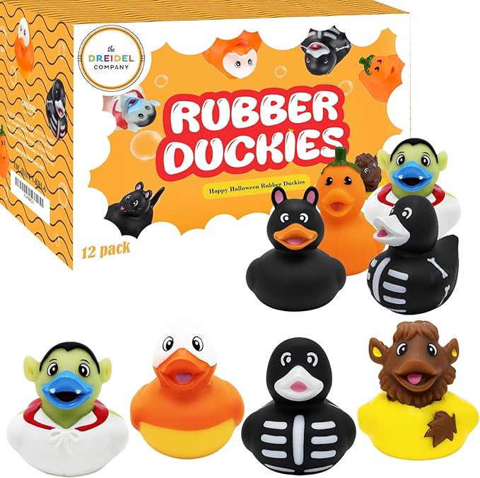 The Dreidel Company Halloween Rubber Duck Toy Duckies for Kids, Fun Bath Birthday Gifts Baby Showers Summer Beach and Pool Activity, 2" (12-Pack)